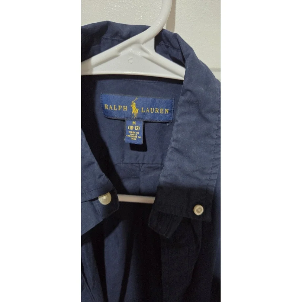 Ralph Lauren Navy Blue Long Sleeve Button Up Shirt Boys Youth M (10-12)
